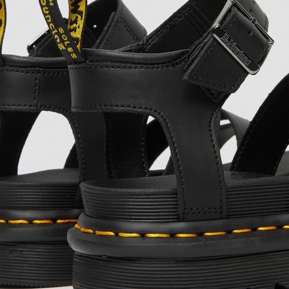 Black Strappy Sandals with Yellow Stitching - Picture 6 of 12